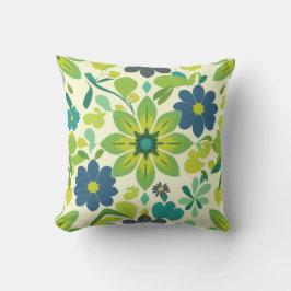 Blue and Green Floral Square Throw Pillow Kissen
