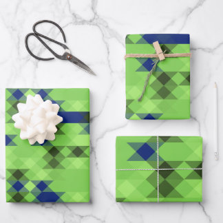 blue and green geometric pattern geschenkpapier set
