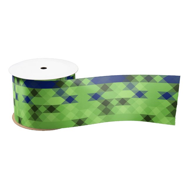 blue and green geometric pattern satinband (Spule)