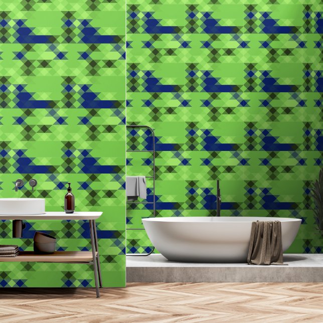 blue and green geometric pattern tapete (Badezimmer)