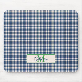 Blue and Green Gingham Plaid Tartan Monogram Mousepad