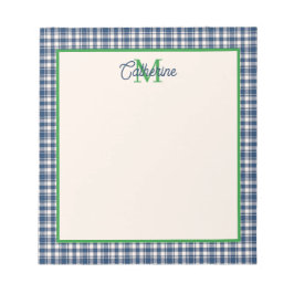 Blue and Green Gingham Plaid Tartan Monogram Notizblock