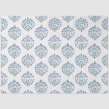 Blue and Green Handblock Floral, Ivory