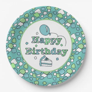 Blue and Green Happy Birthday Pappteller