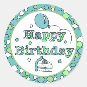 Blue and Green Happy Birthday Runder Aufkleber