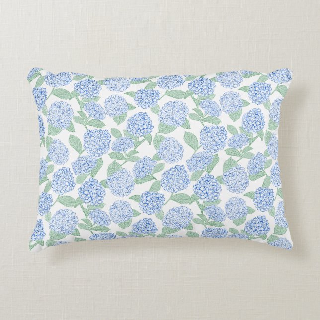 Blue and Green Hydrangea Floral Dekokissen (Vorderseite)