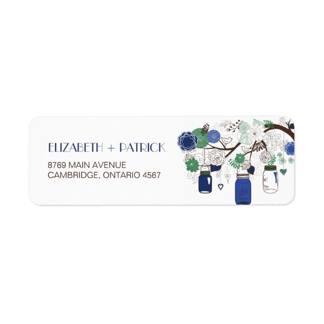 Blue and Green Mason Jars Wedding Address Label (Vorne)
