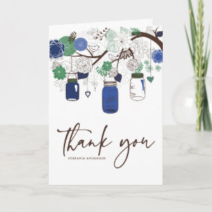 Blue and Green Mason Jars Wedding Dankeschön Card Dankeskarte