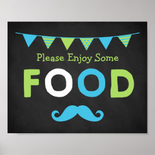 Blue and Green Mustache Chalkboard Food Sign Poster