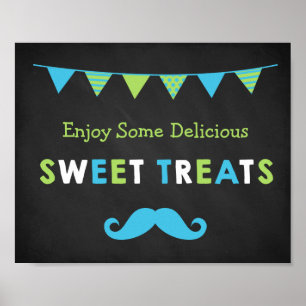 Blue and Green Mustache Chalkboard Sweet Treats Poster