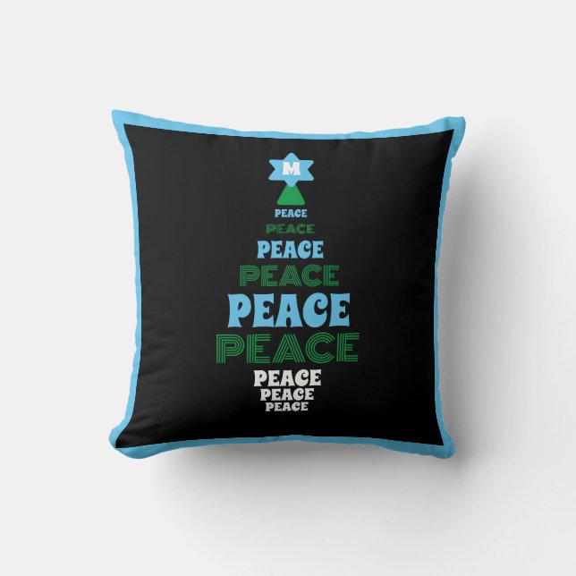 Blue and Green Peace Christmas Tree Single Initial Kissen (Vorderseite)