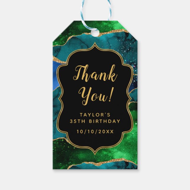 Blue and Green Peacock Agate Birthday Danke Geschenkanhänger (Vorderseite)