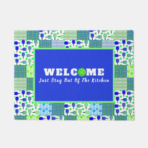 Blue and Green Pickleball Courts, Paddles & Balls Fußmatte