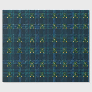 Blue and Green Plaid Teddy Bear Wrapping Paper Geschenkpapier