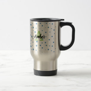 Blue and Green Polka Dots Personalisiert Reisebecher