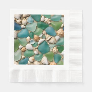 Blue and Green Sea Glass and Seashells Serviette
