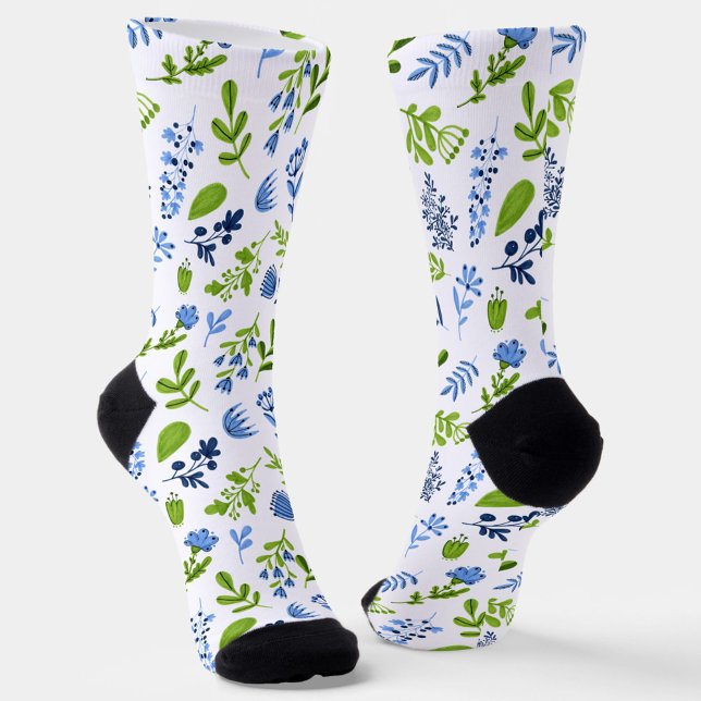 Blue and Green Spring Floral  Socken (Von Creator hochgeladen)