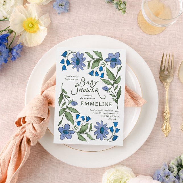 Blue and Green Sweet Country Floral Baby Shower Postkarte (Von Creator hochgeladen)