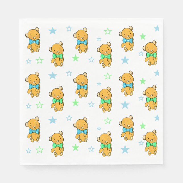 Blue and Green Teddy Bären Boy's Baby Shower Serviette (Vorderseite)