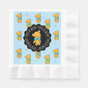 Blue and Green Teddy Bären Boy's Baby Shower Serviette