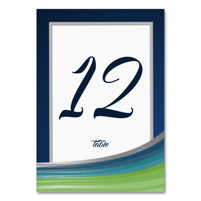 Blue and Green Wave Bar Mitzvah Tischnummer (Vorderseite)