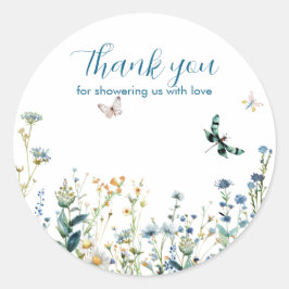Blue and Green Wildblumen danke Runder Aufkleber