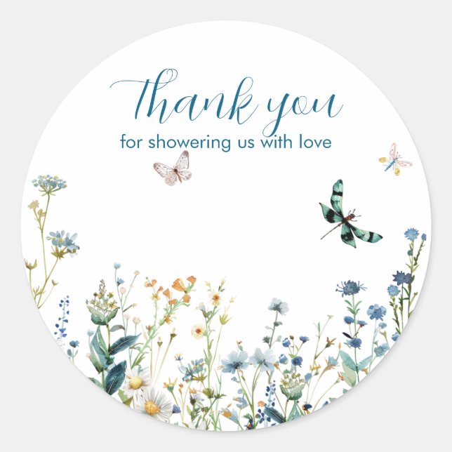 Blue and Green Wildblumen danke Runder Aufkleber (Vorderseite)