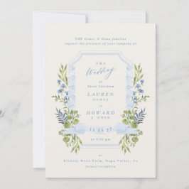 blue and greenery all in one RSVP DETAILS wedding Einladung
