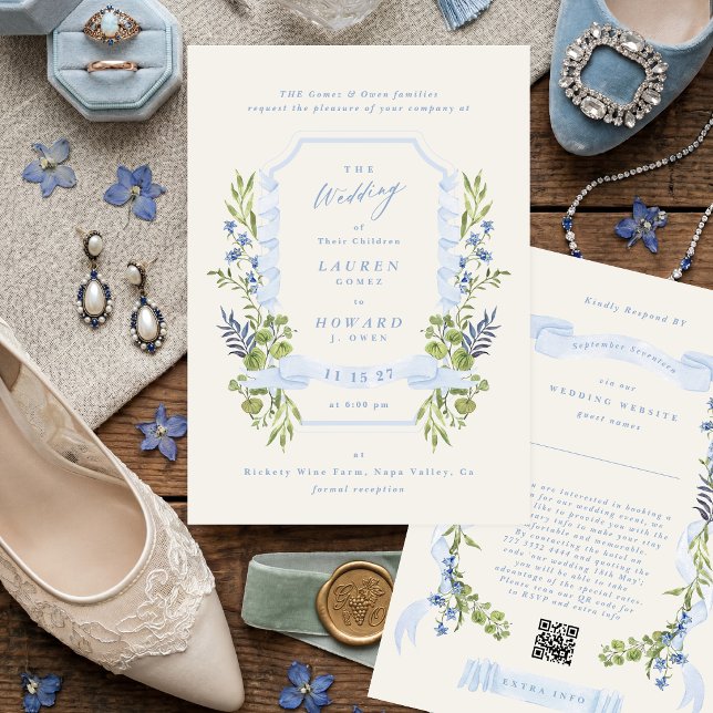 blue and greenery all in one RSVP DETAILS wedding Einladung (Von Creator hochgeladen)