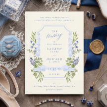 blue and greenery garden crest wreath wedding