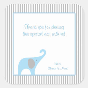 Blue and Grey Elephant Baby Shower Gefallen Lecker Quadratischer Aufkleber