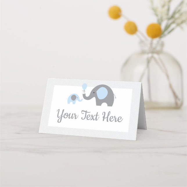 Blue and Grey Elephant Baby Shower Zelt Cards Platzkarte (Vorderseite)