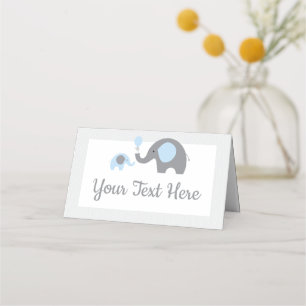 Blue and Grey Elephant Baby Shower Zelt Cards Platzkarte