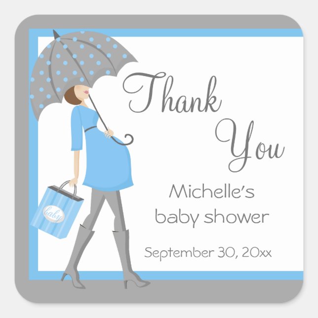 Blue and Grey Shopper Baby Shower Stickers (Vorderseite)