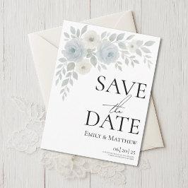 Blue and Ivory Floral Save The Date Ankündigungspostkarte
