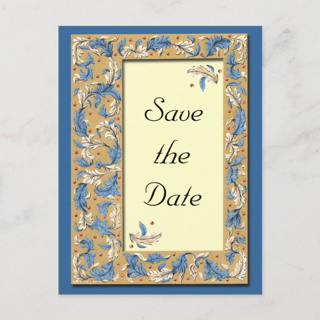 Blue and Ivory Save the Date Postcard Ankündigungspostkarte (Vorderseite)
