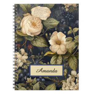 Blue and Ivory Vintag Elegante Blume Notebook Notizblock