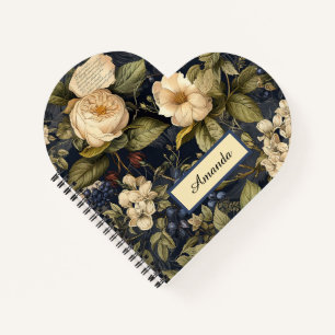 Blue and Ivory Vintag Elegante Blume Notebook Notizbuch