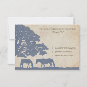 Blue and Ivory Vintag Horse Farm Wedding rsvp Karte