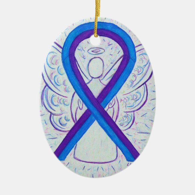 Blue and Lila Awareness Ribbon Angel Ornament (Vorne)