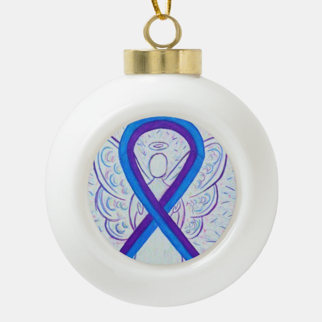 Blue and Lila Awareness Ribbon Angel Ornamente (Vorderseite)