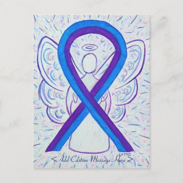 Blue and Lila Awareness Ribbon Angel Postcard Postkarte (Vorderseite)