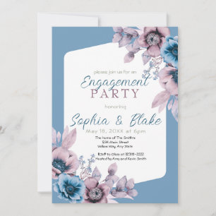 Blue and Lila Floral Blue Engagement Party Einladung