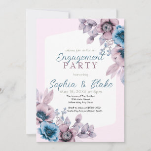 Blue and Lila Floral Pink Engagement Party Einladung