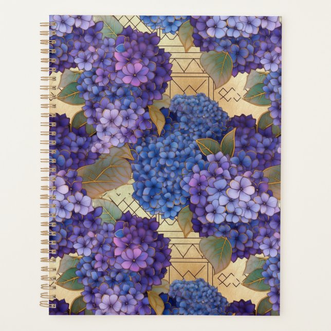 Blue and Lila Hydrangea Chiyogami Planner Planer (Vorderseite)