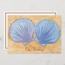 Blue and Lila Seashells Wedding Einladungen