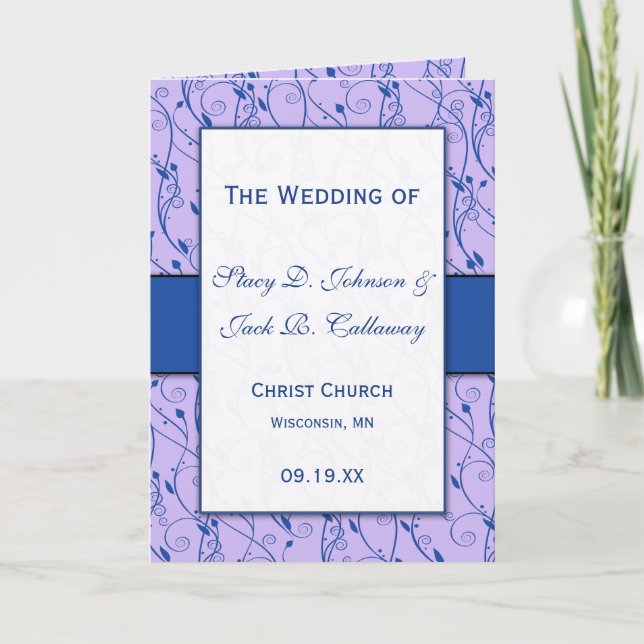 Blue and Lilac Wedding Program Einladung (Vorderseite)