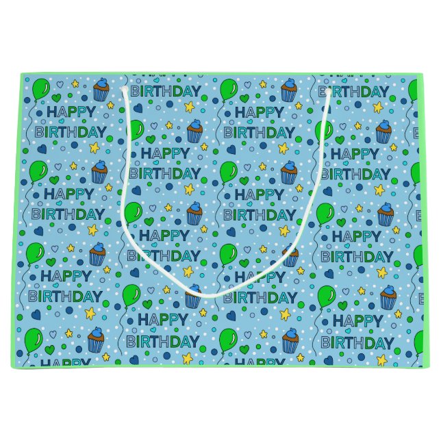 Blue and Lime Green Boy's Happy Birthday Große Geschenktüte (Vorderseite)