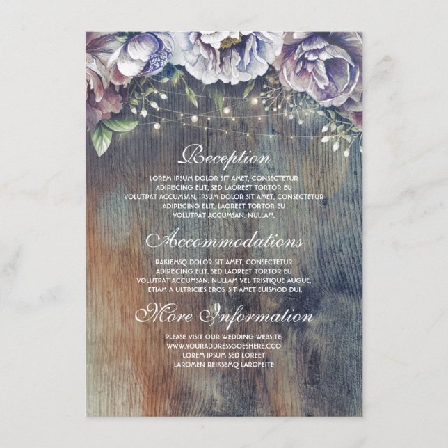 Blue and Maroon Floral Wedding Information Guest Begleitkarte (Vorderseite)