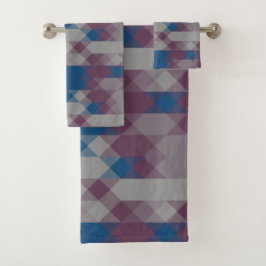 blue and mauve geometric pattern badhandtuch set